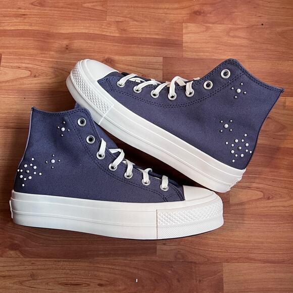 NEW Womens Size 8.5 Converse Chuck Taylor All Star Lift Pearls Studs High Shoe - Picture 1 of 12